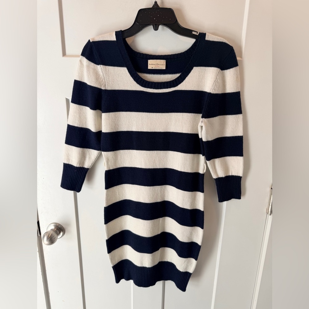 Bobbie Brooks Striped Sweater Dress Navy White 3/4 Sleeve Knit Casual M